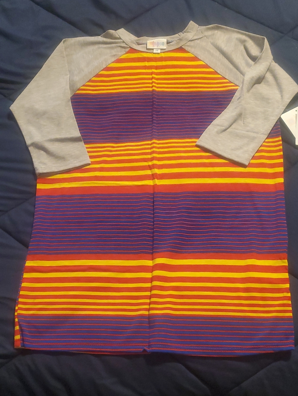 LuLaRoe Kids Raglan Tee in Purple, Yellow & Gray